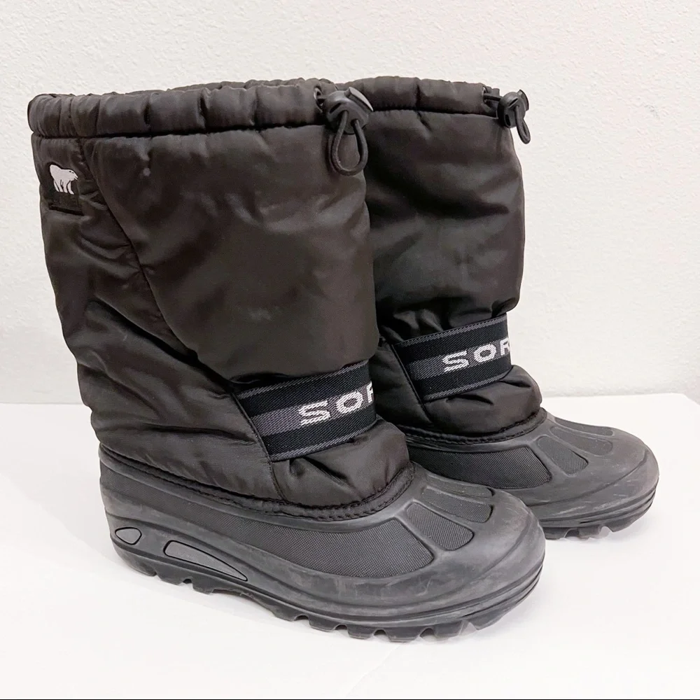 Sorel Cub Winter Insulated Rubber Sole Black Snow Boots Y7 W8.5 - Picture 4 of 16